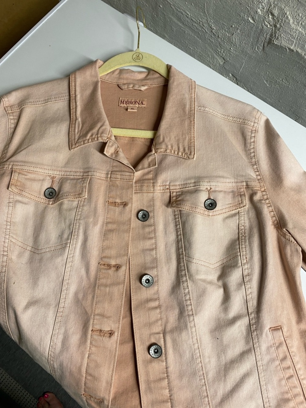 Merona Pale Blush Pink stretch Denim Jacket size XL